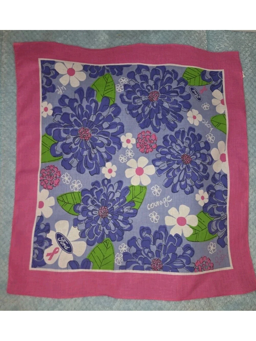 Lilly Pulitzer & Ford Breast Cancer Awareness Floral Scarf 22 X 21.5